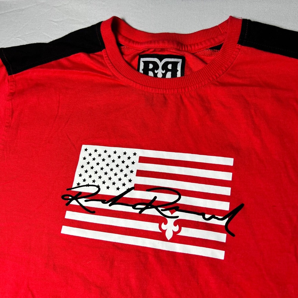 Rock Revival Mens Red Black American Flag Graphic T-Shirt FBA4548E Size M